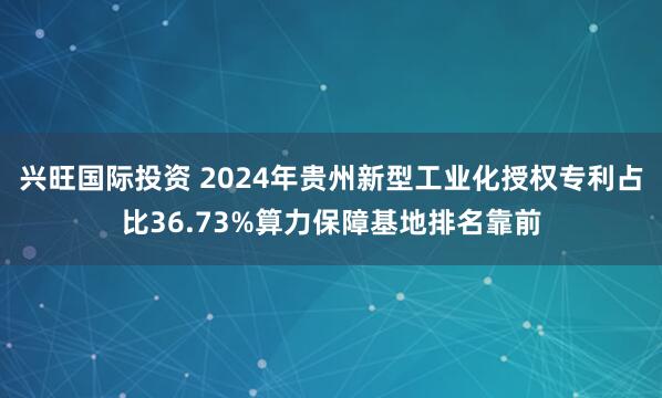兴旺国际投资 2024年贵州新型工业化授权专利占比36.73%算力保障基地排名靠前